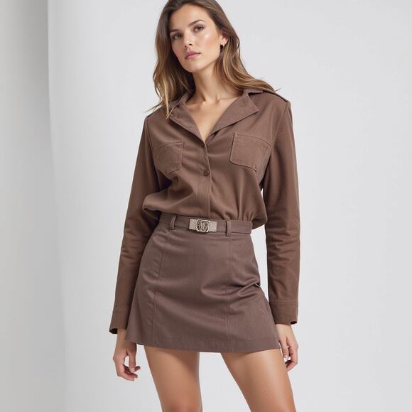 Sanctuary Faux Suede Mini Skirt S | Brown Zipper Mod Aesthetic Indie Western - Picture 2 of 7